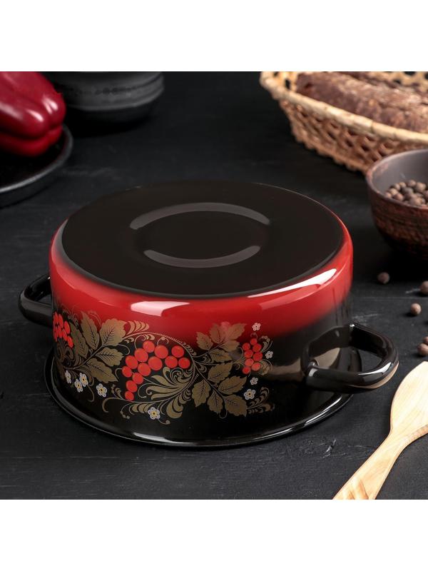 Кастрюля, 2 л, металлическая крышка, пластмассовая ручка, индукция, цвет красно-чёрный с тонированием МИКС