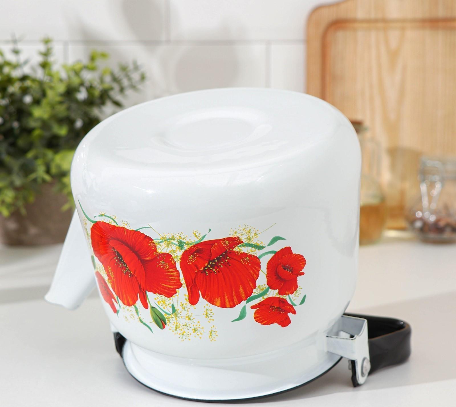 Чайник «Маки», 2,3 л, эмалированная крышка, индукция, цвет белый