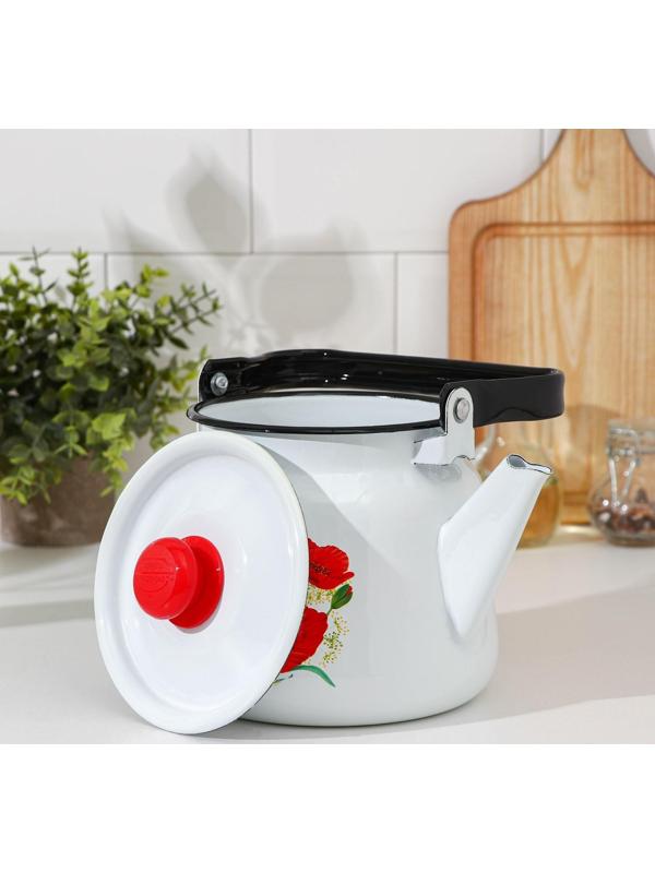 Чайник «Маки», 2,3 л, эмалированная крышка, индукция, цвет белый