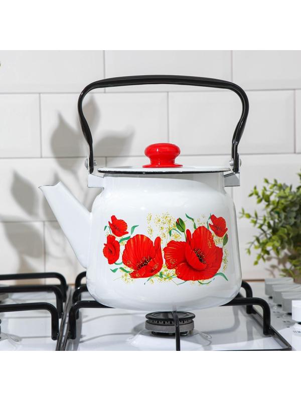 Чайник «Маки», 2,3 л, эмалированная крышка, индукция, цвет белый