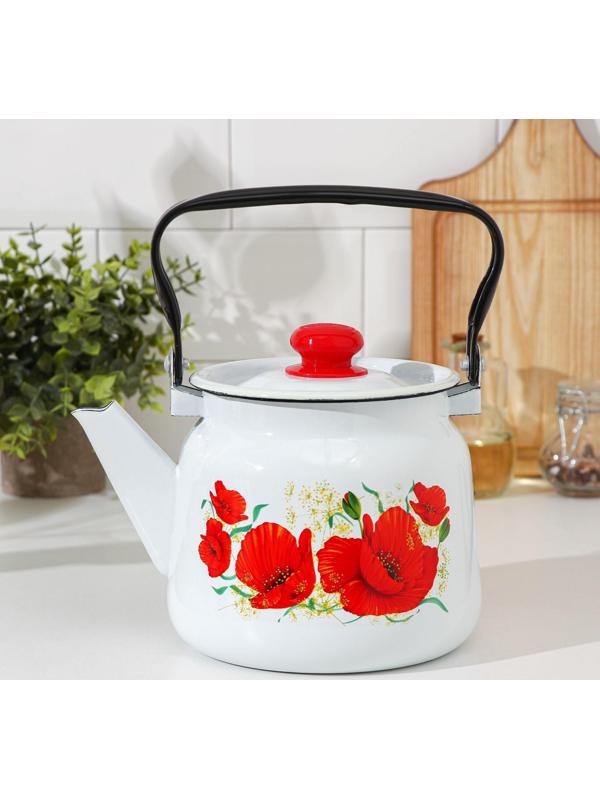 Чайник «Маки», 2,3 л, эмалированная крышка, индукция, цвет белый
