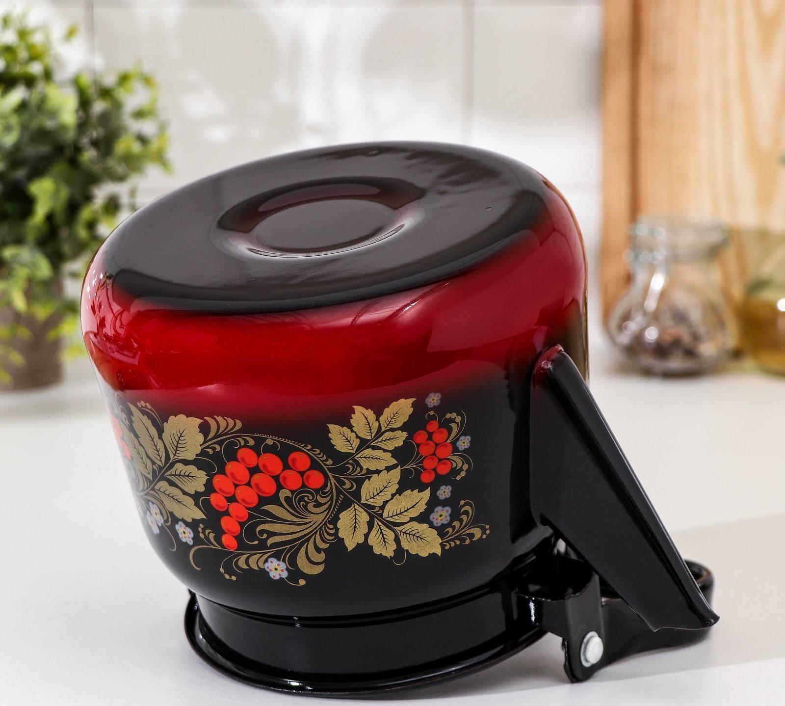 Чайник «Рябина», 2,3 л, эмалированная крышка, индукция, цвет красно-чёрный, деколь МИКС