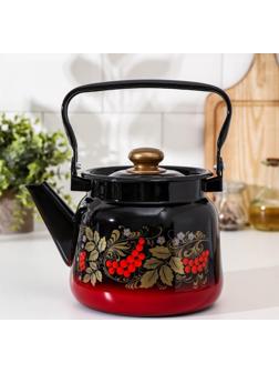 Чайник «Рябина», 2,3 л, эмалированная крышка, индукция, цвет красно-чёрный, деколь МИКС