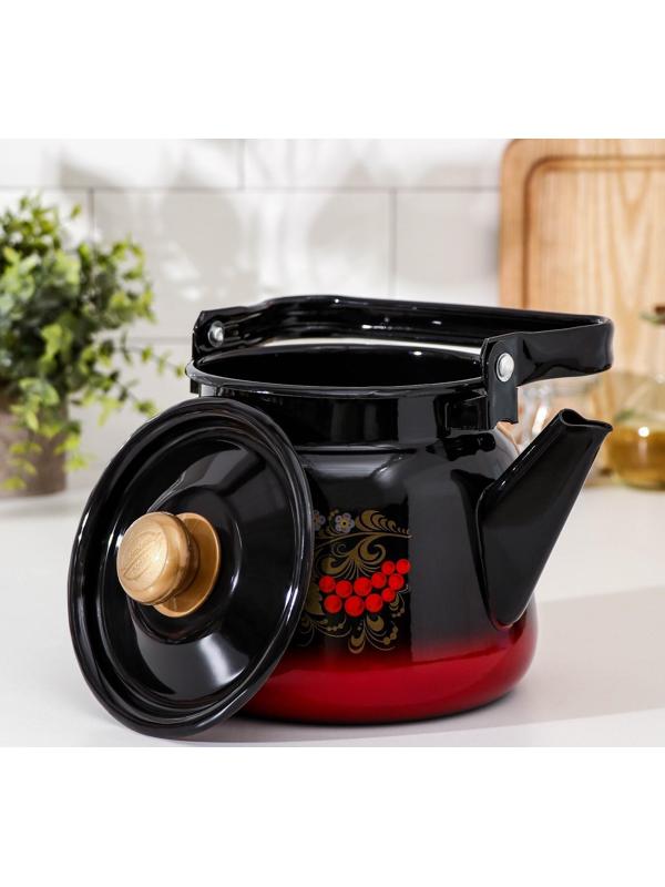 Чайник «Рябина», 2,3 л, эмалированная крышка, индукция, цвет красно-чёрный, деколь МИКС