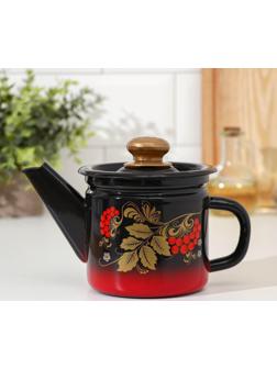 Чайник заварочный, 1 л, фиксированная ручка, индукция, цвет красно-чёрный, рисунок МИКС