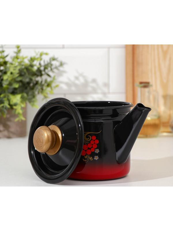 Чайник заварочный, 1 л, фиксированная ручка, индукция, цвет красно-чёрный, рисунок МИКС