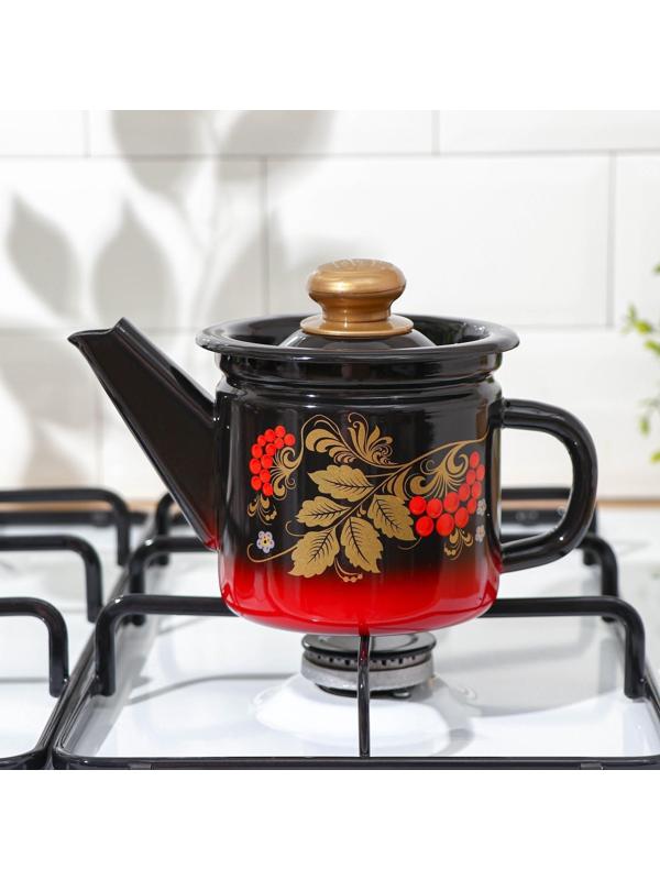 Чайник заварочный, 1 л, фиксированная ручка, индукция, цвет красно-чёрный, рисунок МИКС