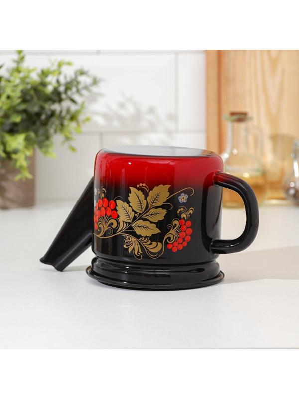 Чайник заварочный, 1 л, фиксированная ручка, индукция, цвет красно-чёрный, рисунок МИКС