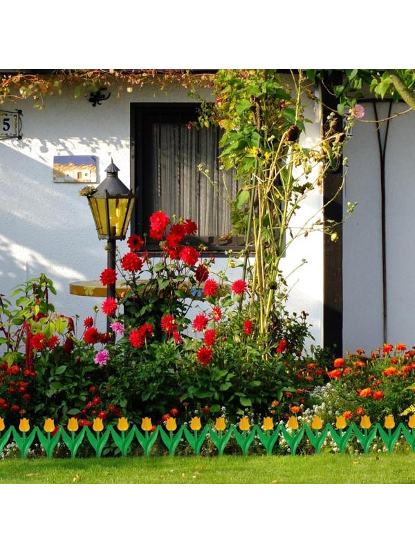 Ограждение декоративное, 30 × 225 см, 5 секций, пластик, жёлтый цветок, «Тюльпан»
