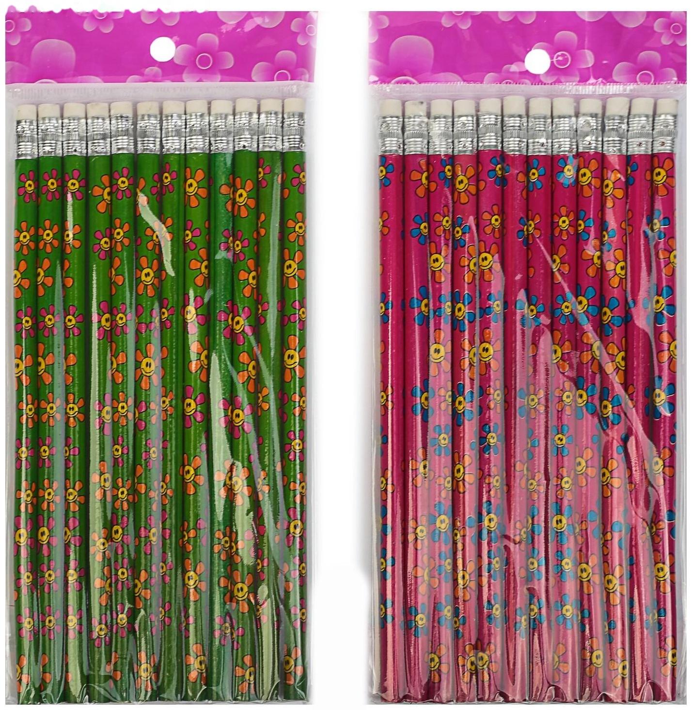 Карандаш чёрнографитный с ластиком Calligrata, твёрдость НВ, МИКС