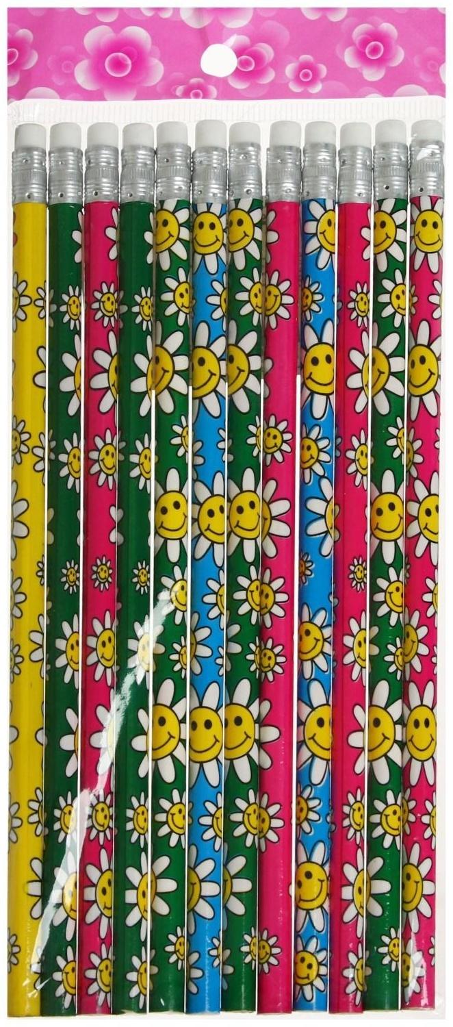 Карандаш чёрнографитный с ластиком Calligrata, твёрдость НВ, МИКС