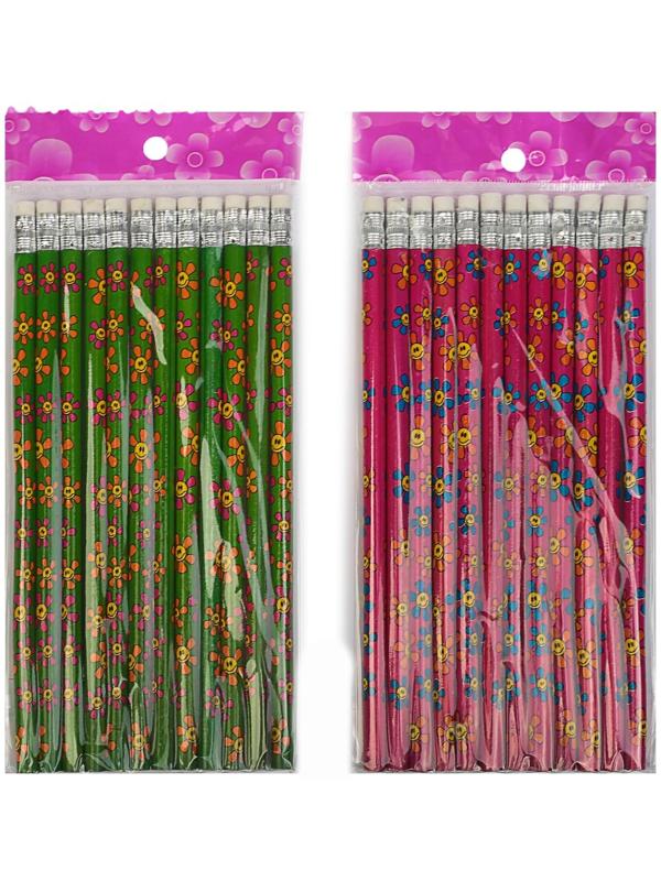 Карандаш чёрнографитный с ластиком Calligrata, твёрдость НВ, МИКС