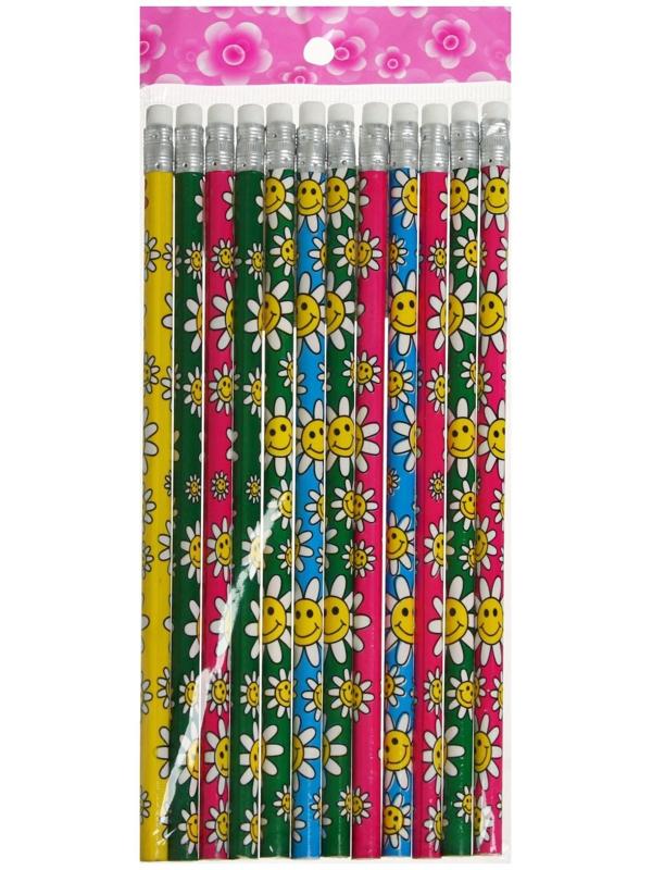 Карандаш чёрнографитный с ластиком Calligrata, твёрдость НВ, МИКС