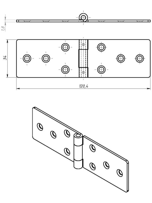 Петля карточная, 120 х 34 мм, без покрытия