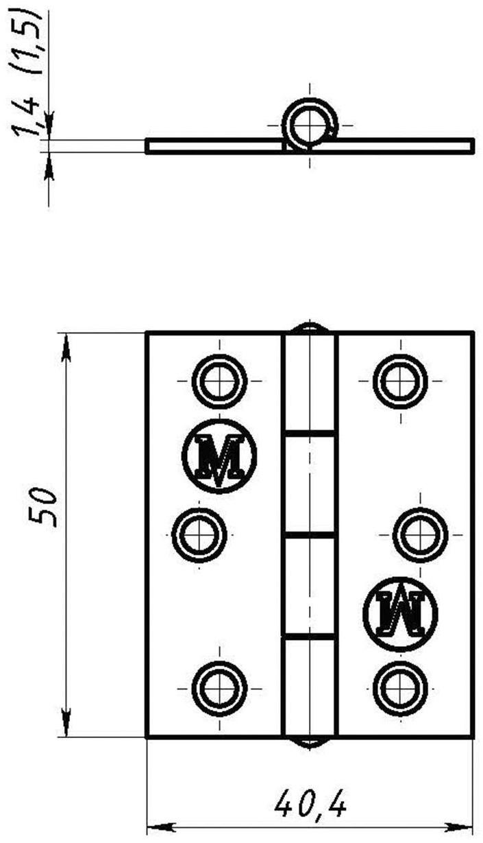 Петля карточная, 50 х 40 мм, без покрытия