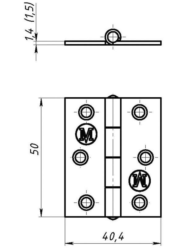 Петля карточная, 50 х 40 мм, без покрытия
