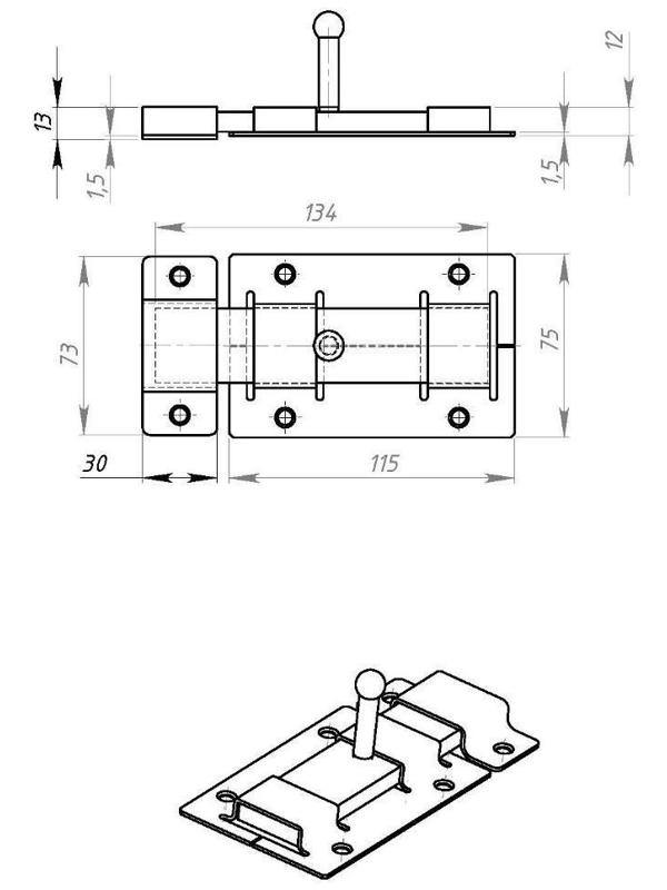 Задвижка дверная ЗД-02, без покрытия