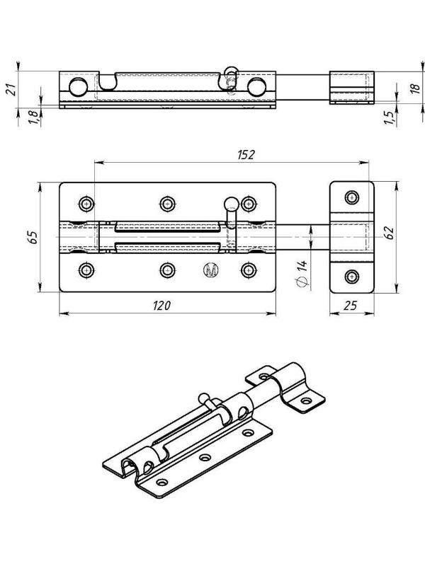 Задвижка дверная ЗД-09, покрытие полимер, бронзовая