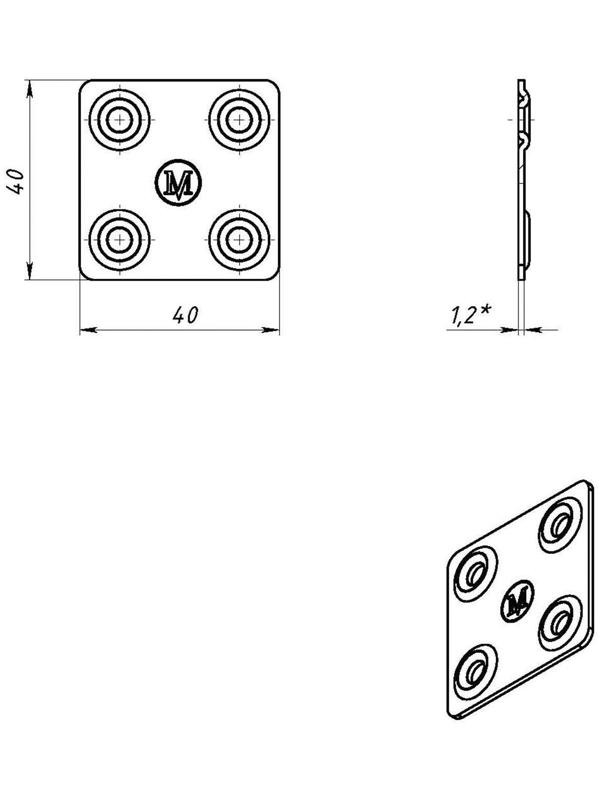 Пластина крепёжная, оцинкованная, 40 х 40 х 1.2 мм