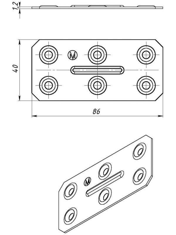 Пластина крепёжная, оцинкованная, 40 х 86 х 1.2 мм