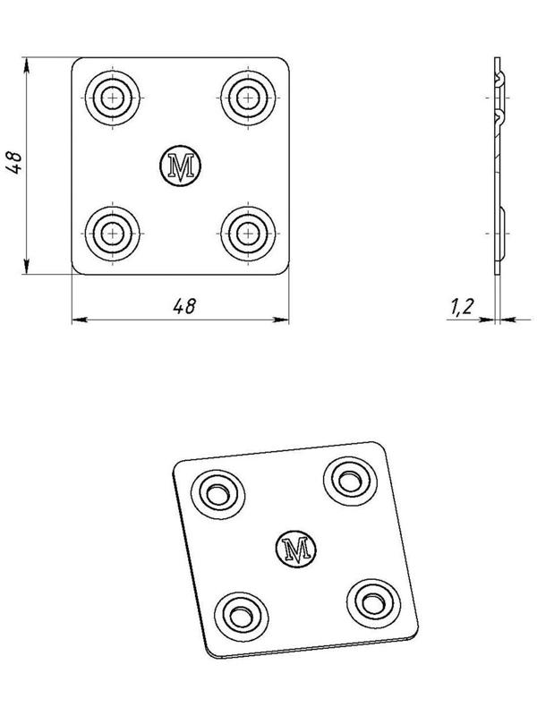 Пластина крепёжная, оцинкованная, 48 х 48 х 1.2 мм