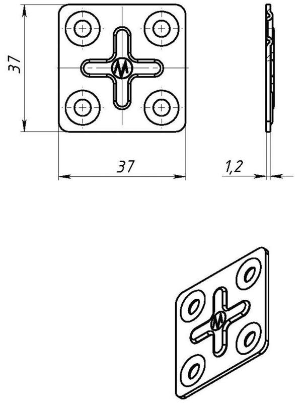 Пластина крепёжная, оцинкованная, 37 х 37 х 1.2 мм