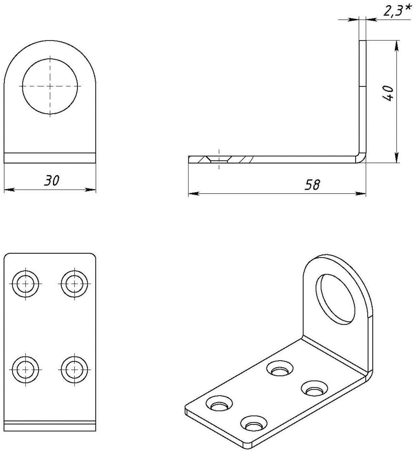 Пробой-ушко, 30 х 40 мм, гнутое, оцинкованное