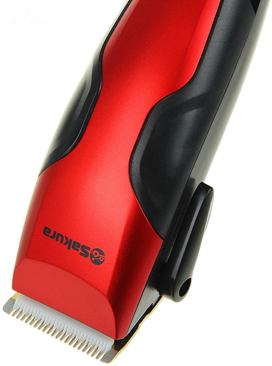 Машинка для стрижки Sakura SA-5103R Premium, 4 насадки, керам.нож, 220 В, красная
