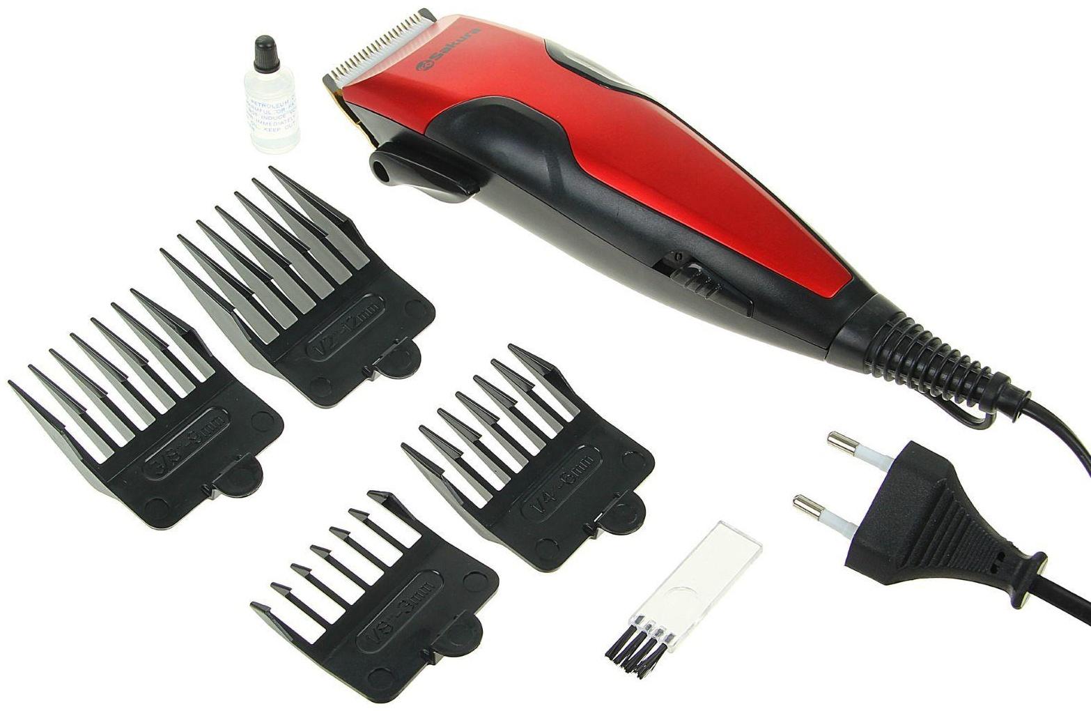 Машинка для стрижки Sakura SA-5103R Premium, 4 насадки, керам.нож, 220 В, красная