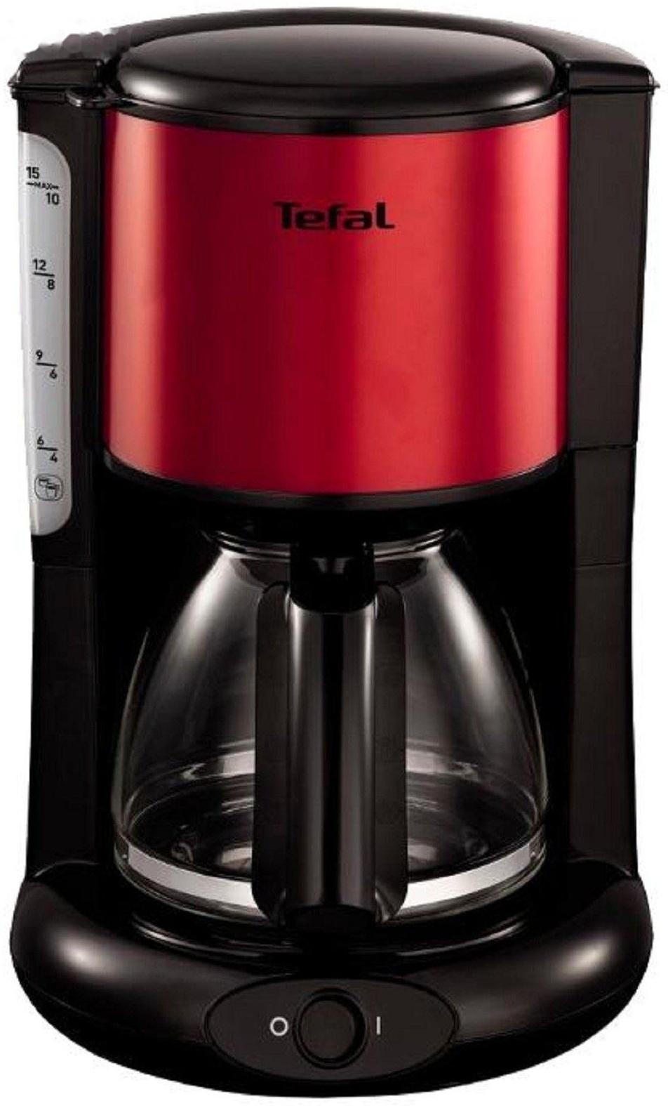 Кофеварка Tefal CM 361Е38, капельная, 1000 Вт, 1.25 л, чёрно-красная