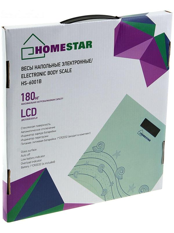Весы напольные HOMESTAR HS-6001B, электронные, до 180 кг, 1хCR2032, стекло, голубые