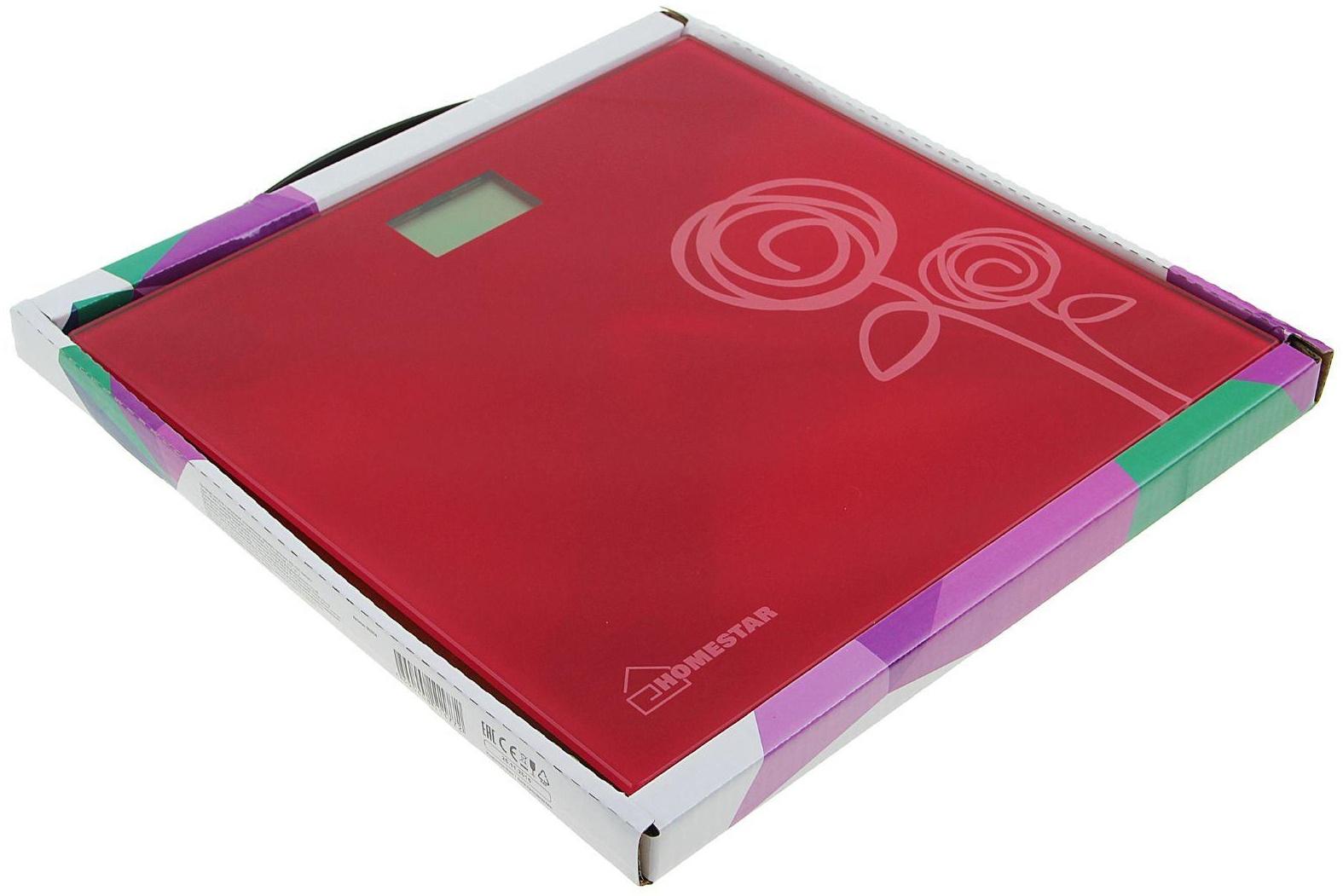 Весы напольные HOMESTAR HS-6001C, электронные, до 180 кг, 1хCR2032, стекло, красные