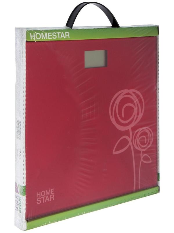 Весы напольные HOMESTAR HS-6001C, электронные, до 180 кг, 1хCR2032, стекло, красные