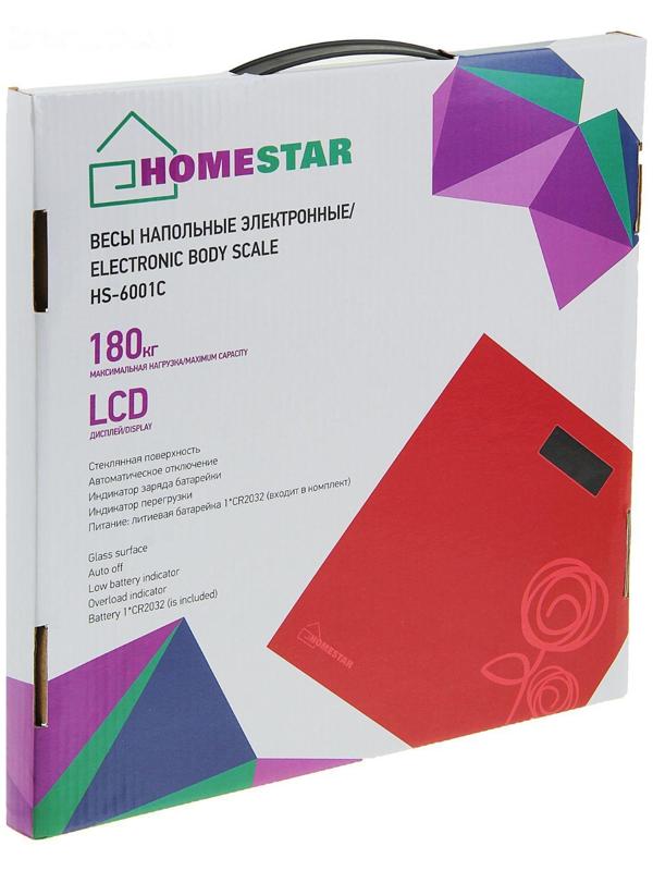 Весы напольные HOMESTAR HS-6001C, электронные, до 180 кг, 1хCR2032, стекло, красные