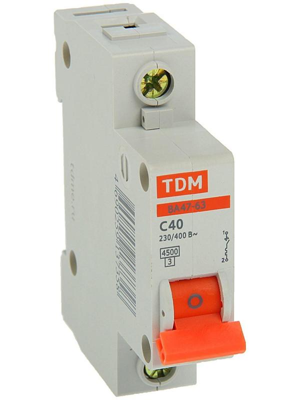 Выключатель автоматический TDM ВА47-63, 1п, 40 А, 4.5 кА