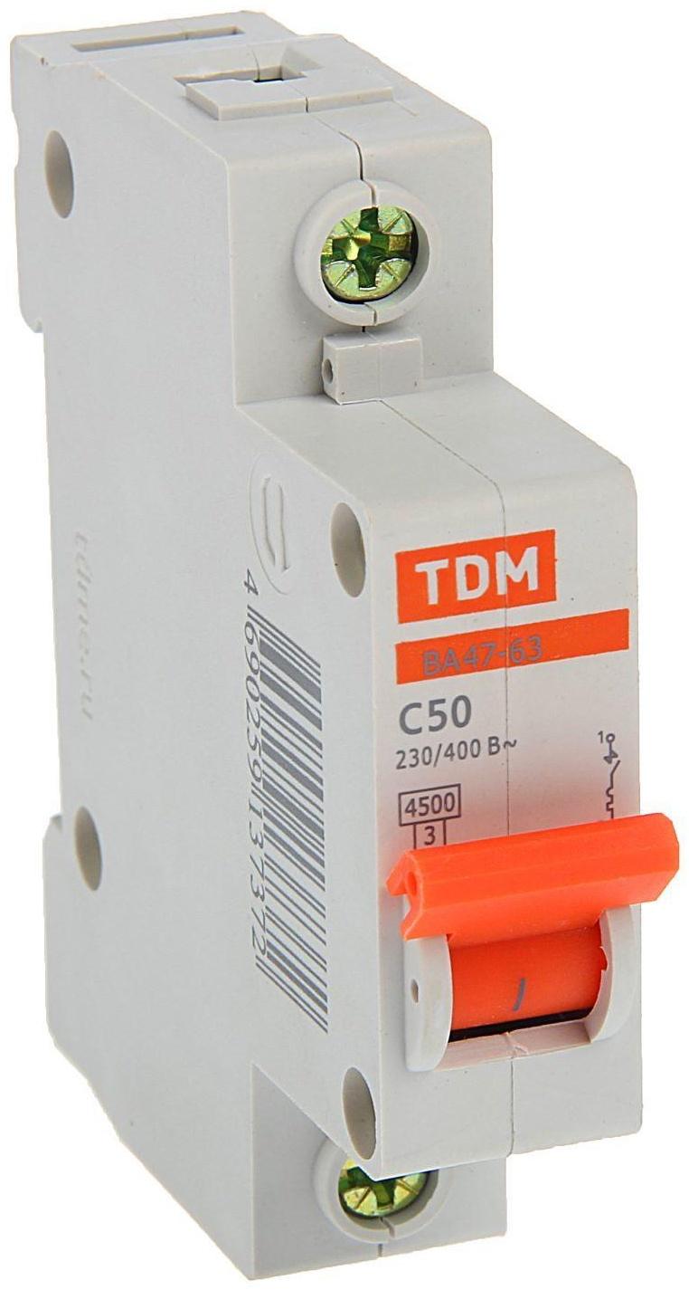 Выключатель автоматический TDM ВА47-63, 1п, 50 А, 4.5 кА