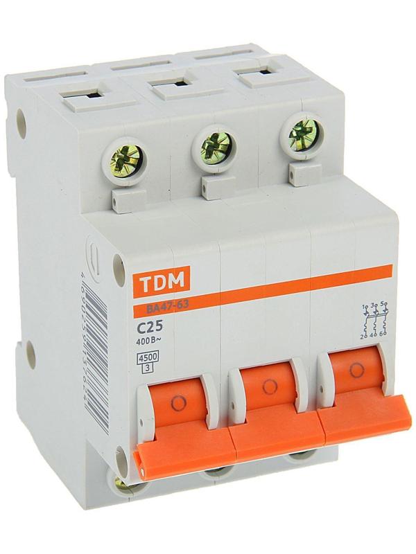 Выключатель автоматический TDM ВА47-63, 3п, 25 А, 4.5 кА