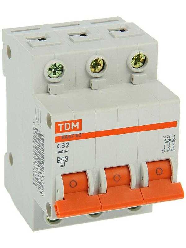 Выключатель автоматический TDM ВА47-63, 3п, 32 А, 4.5 кА
