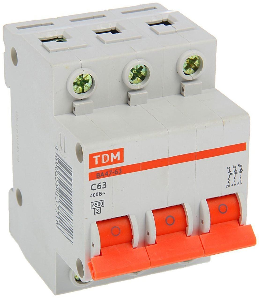 Выключатель автоматический TDM ВА47-63, 3п, 63 А, 4.5 кА