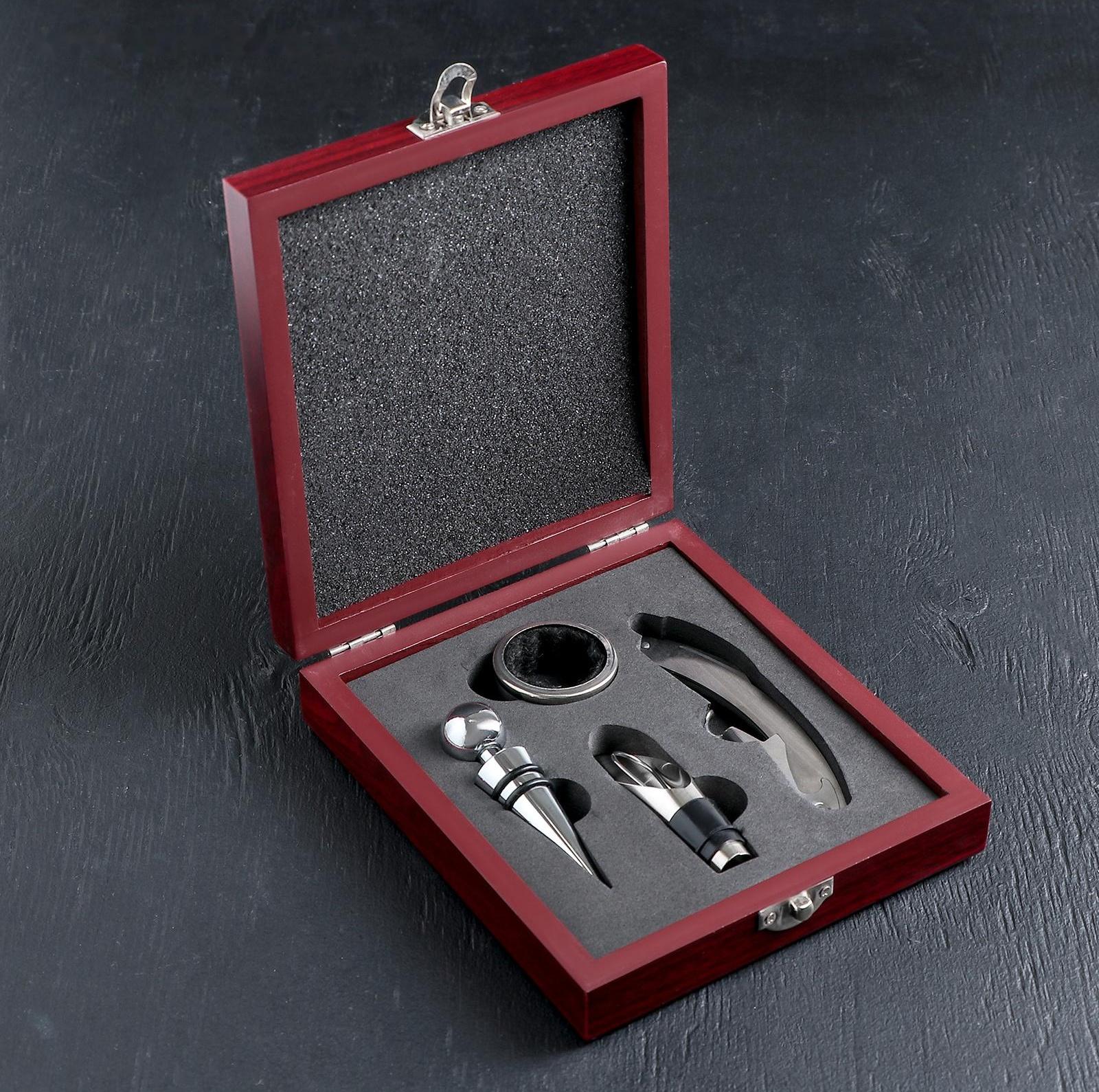 Набор для вина «Бордо», 4 предмета: кольцо, пробка, каплеуловитель, нож для срезания фольги