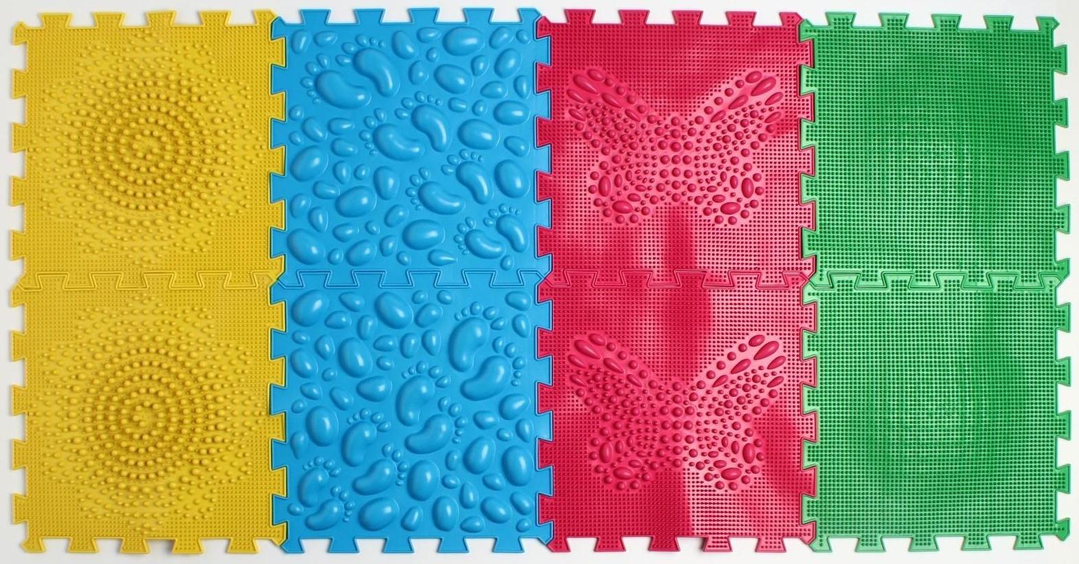Модульный массажный коврик ОРТО ПАЗЛ «Начинайка», 8 модулей, 4 вида
