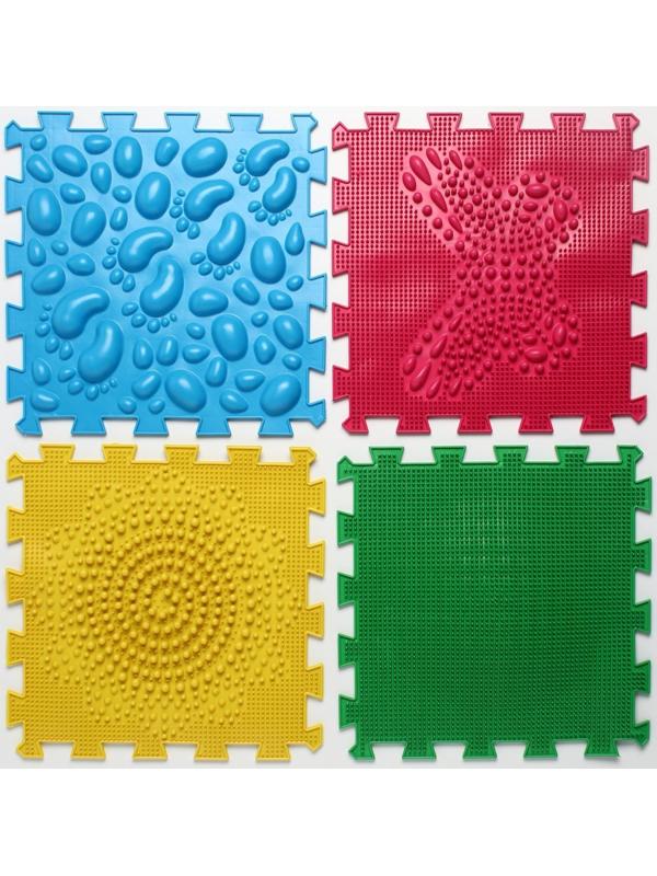 Модульный массажный коврик ОРТО ПАЗЛ «Начинайка», 8 модулей, 4 вида