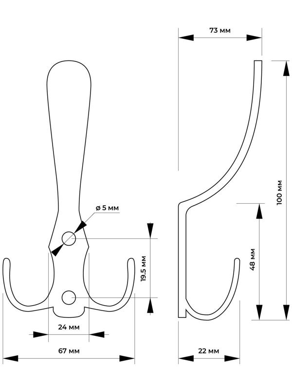 Крючок мебельный KM301AB, трёхрожковый, цвет бронза