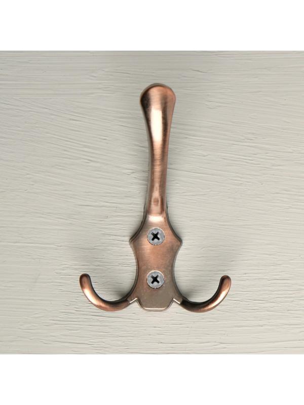 Крючок мебельный KM301AC, трёхрожковый, цвет медь