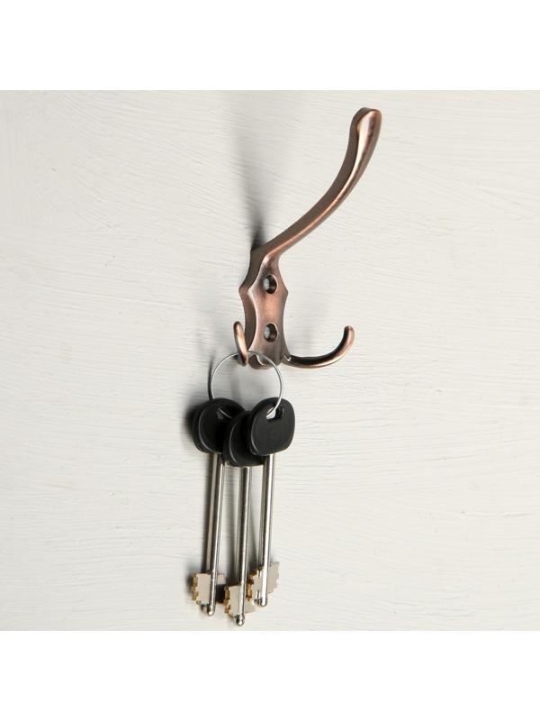 Крючок мебельный KM301AC, трёхрожковый, цвет медь