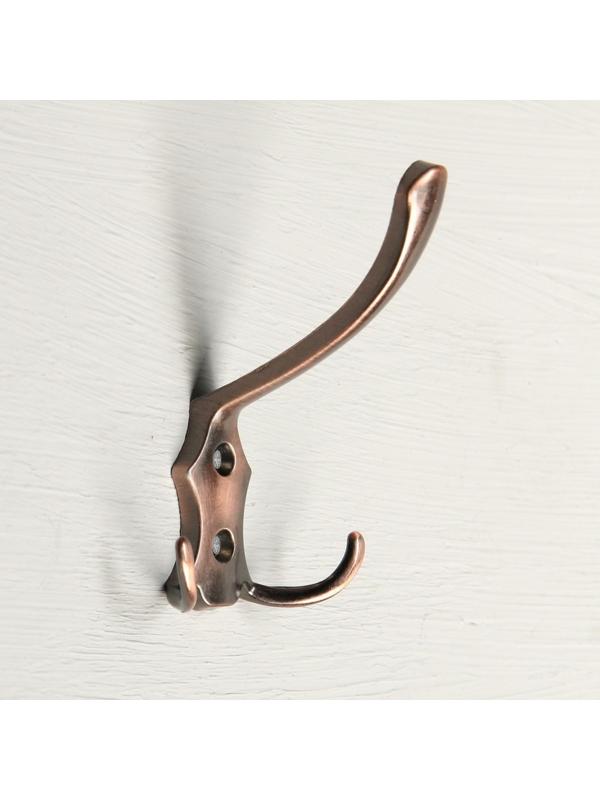 Крючок мебельный KM301AC, трёхрожковый, цвет медь