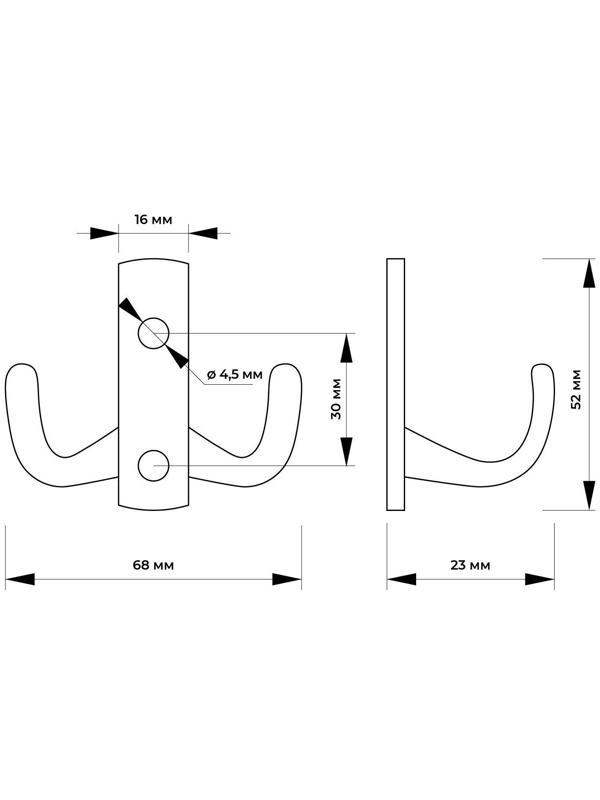 Крючок мебельный KM202GP, двухрожковый, цвет золото
