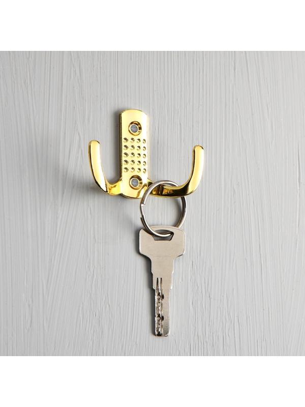 Крючок мебельный KM202GP, двухрожковый, цвет золото
