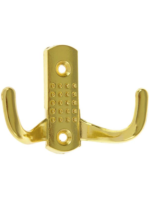 Крючок мебельный KM202GP, двухрожковый, цвет золото