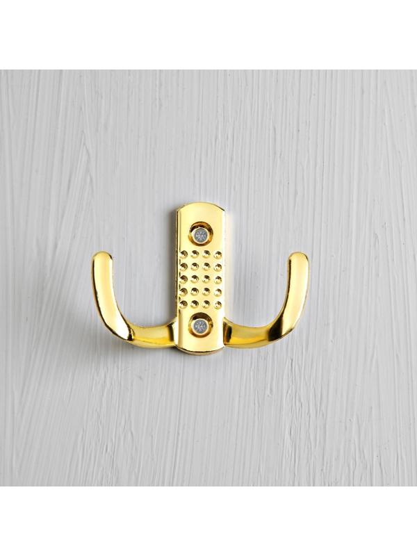 Крючок мебельный KM202GP, двухрожковый, цвет золото